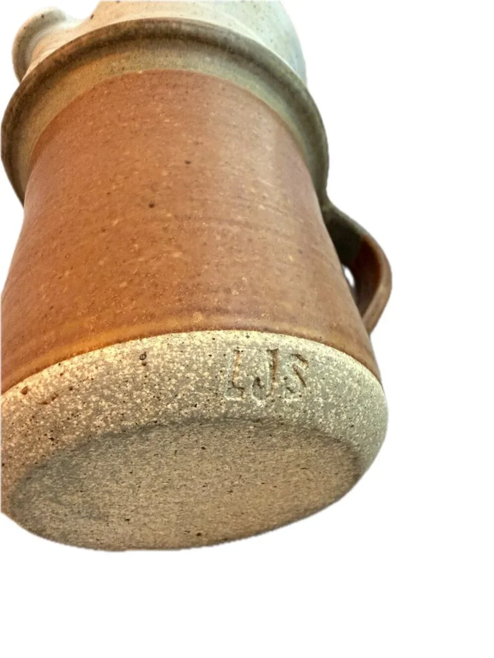 Linda Sharpless Hand Made Rust Brown Cream Stoneware Pitcher Studio Pottery Vase